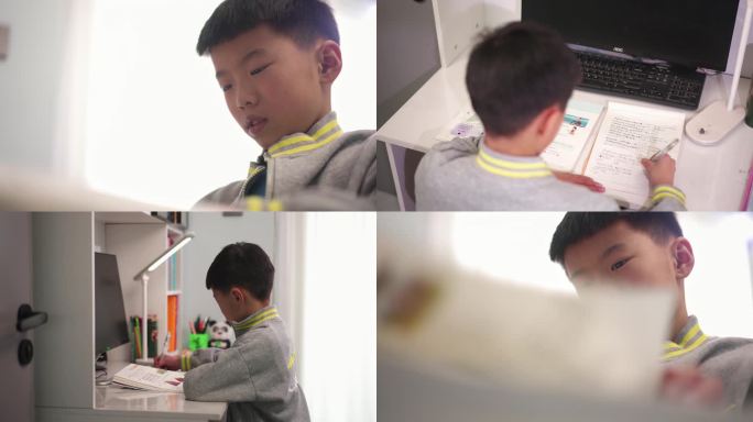 小学生认真写作业