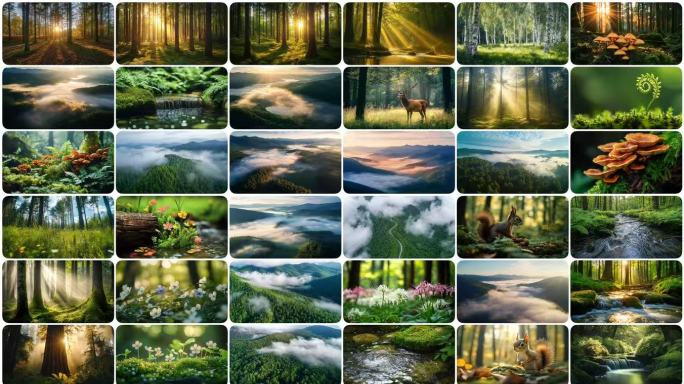 森林自然丁达尔云雾动物山间流水自然风光