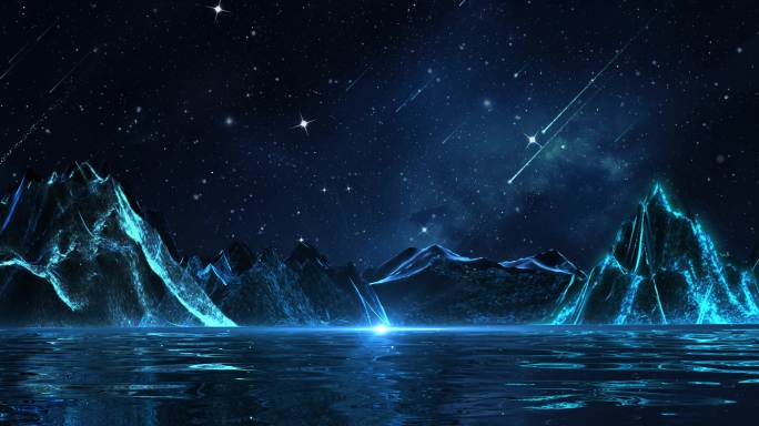 8K宽屏湖面星空流星山峰夜景-无缝循环