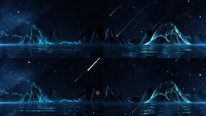 8K宽屏湖面星空流星山峰夜景-无缝循环