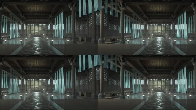 古代宫殿中式建筑长廊古风建筑场景展示