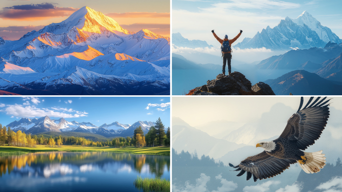 航拍雪山延时日照金山顶峰攀登者登山脚步