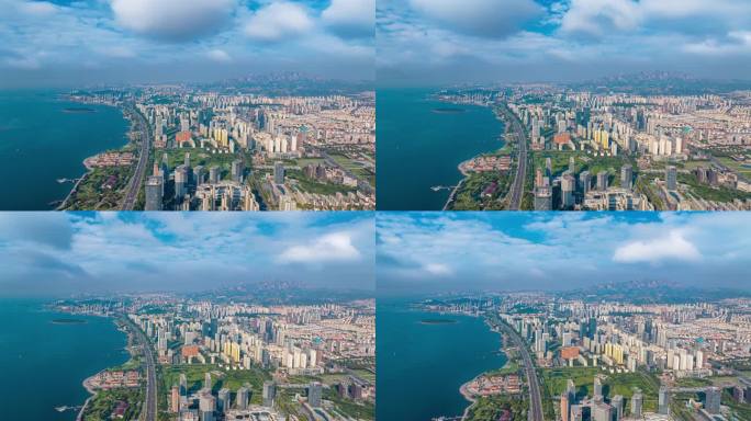 青岛唐岛湾城市海岸线航拍延时4K