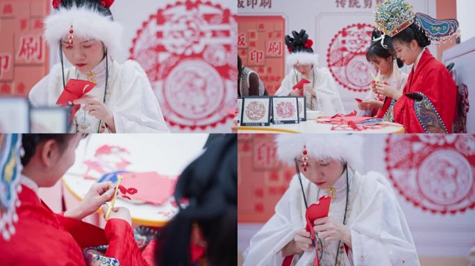 原创 集市穿汉服剪纸 传统节日手工剪纸