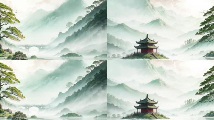 一棵树水墨山水背景