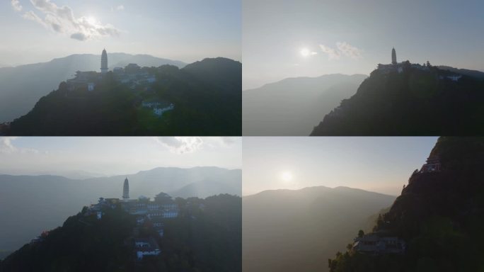 云南大理宾川县沙子镇鸡足山金顶寺佛光航拍