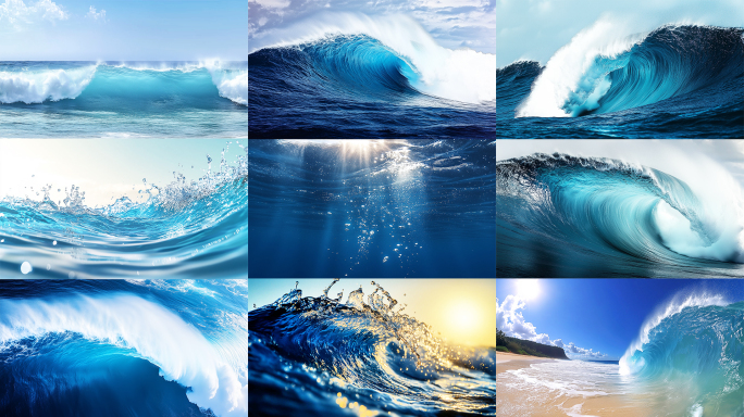 大海海浪浪花拍打海水海洋翻滚冲击海面素材