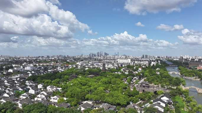苏州古城区盘门三景延时航拍 城市风貌