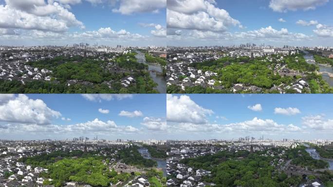 苏州古城区盘门三景延时航拍 城市风貌