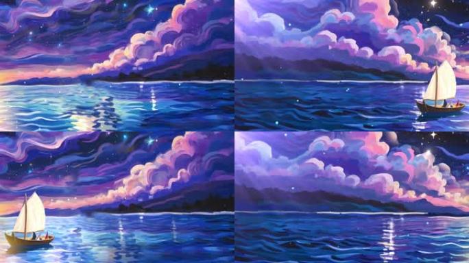 舞台歌曲背景 梦幻星空海面帆船 逐梦