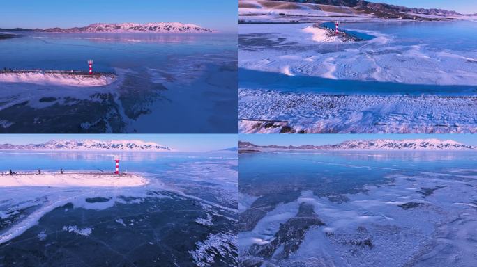 三段赛里木湖冬季灯塔航拍视频