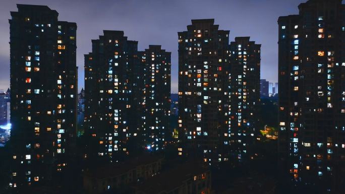 万家灯火小区居民楼灯光城市夜景