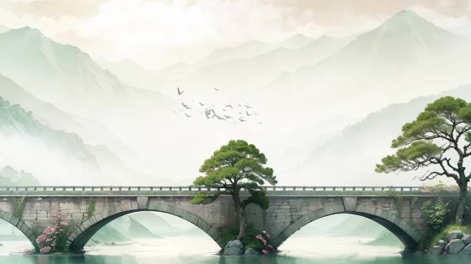 古代桥梁舞台背景