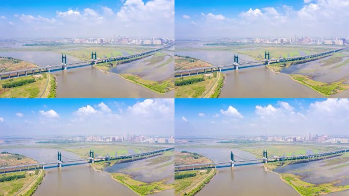 黑龙江哈尔滨阳明滩大桥河流航拍全景