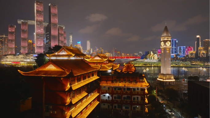 重庆千佛寺钟楼夜景航拍