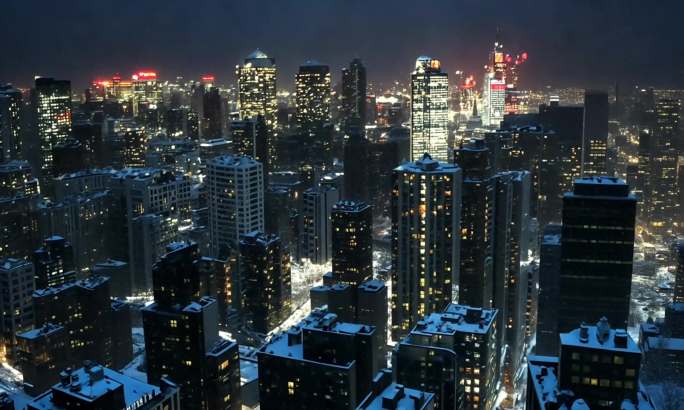 城市夜景雪景