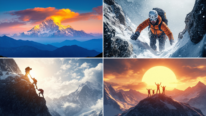 攀登山雪山航拍团队合作励志奋斗