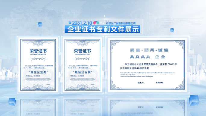 无插件）蓝色企业证书专利文件展示