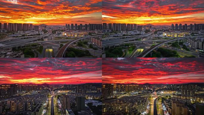 广东珠海城市夜景高楼林立的都市晚霞景观