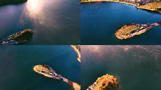 三段泸沽湖里格半岛日出航拍