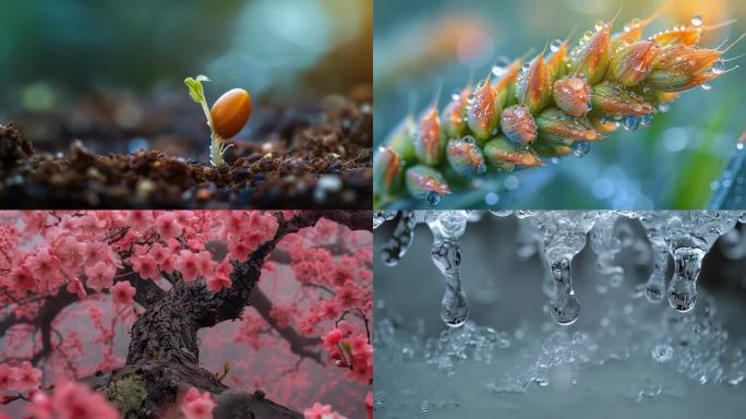 雪冰雪融化春春天种子发芽化雪万物复苏