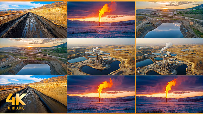 天然气页岩气探矿开采泥泞之路油气矿脉燃烧