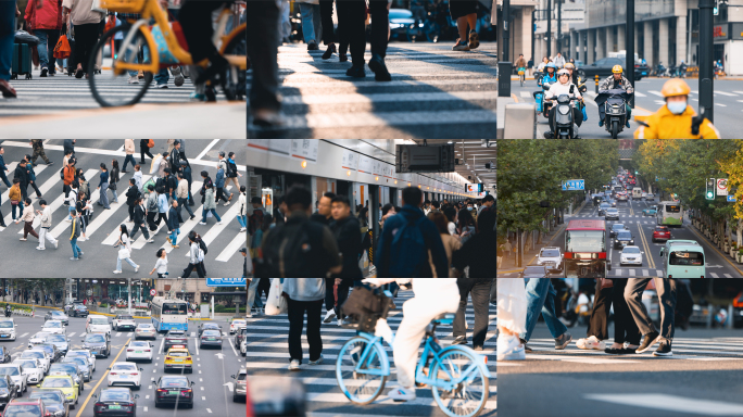 清晨城市人群交通出行高峰期