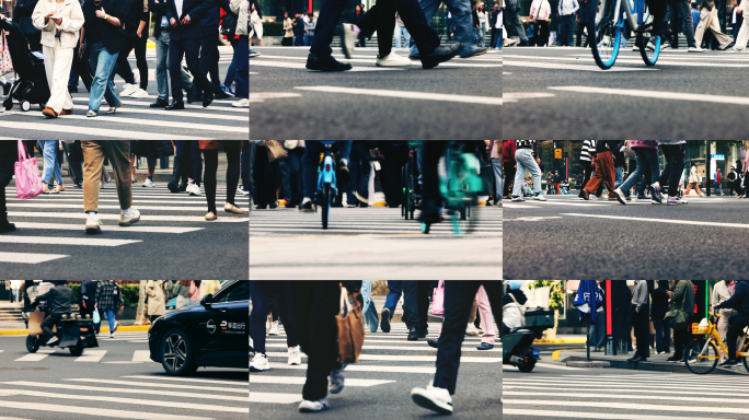 城市街道行人过马路