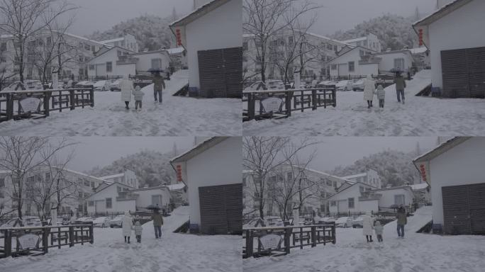 雪后村庄亲子漫步
