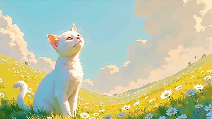草地上的白色小猫