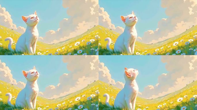草地上的白色小猫