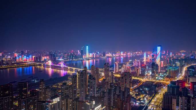 二七滨江商务区二七长江大桥夜景延时