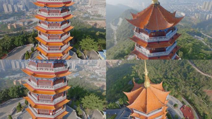 云南省文山市文笔塔局部特写环绕航拍