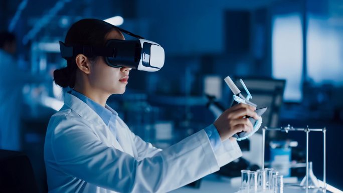 工程师使用VR眼镜操控人工智能