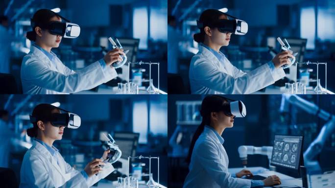 工程师使用VR眼镜操控人工智能