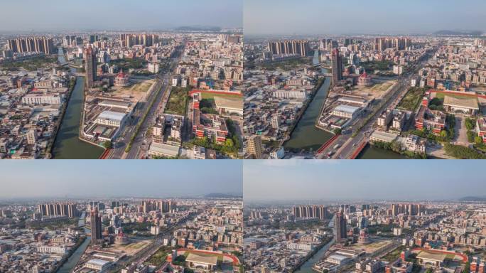 城市鸟瞰风光城市县城建筑群航拍延时