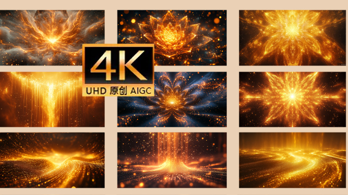 莲花片头 金色光芒绽放 璀璨粒子流光