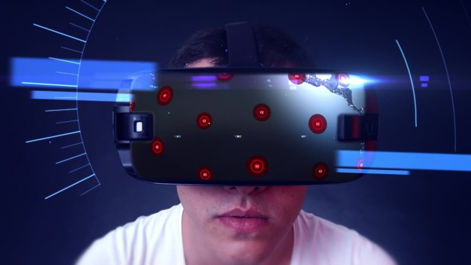 通过年轻人佩戴的VR眼镜探索数字地球。