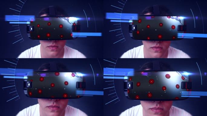 通过年轻人佩戴的VR眼镜探索数字地球。