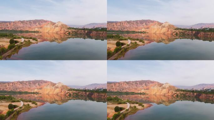黄河贵德湖光山色下的丹霞地貌