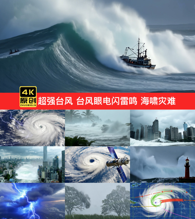 超强台风 台风眼电闪雷鸣 海啸灾难