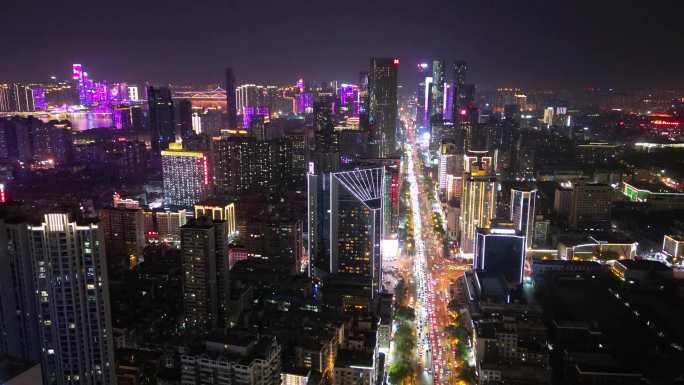 4K长沙繁华中心夜景延时航拍合集