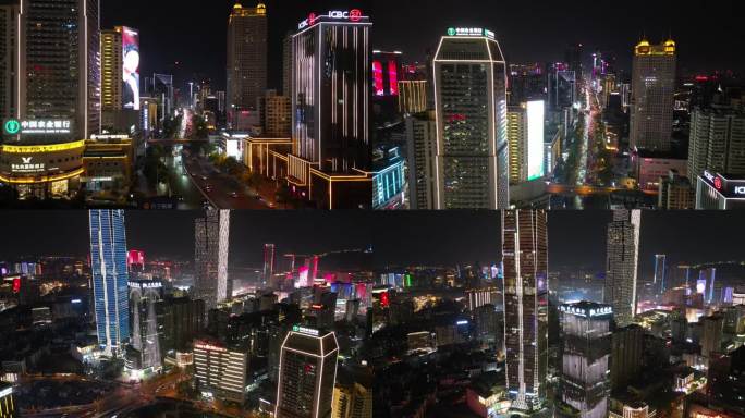 4K长沙繁华中心夜景延时航拍合集