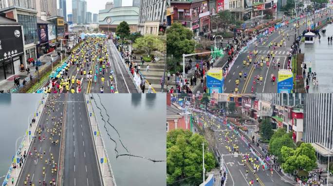 武汉马拉松，楚河汉街skp终点半程航拍