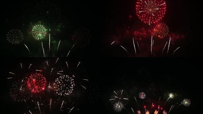 无缝循环的真实烟花表演庆祝活动，五彩缤纷的新年烟花。