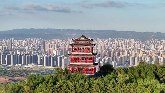 太原启春阁城市全景航拍