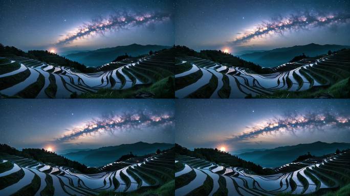 梯田星空下的银河