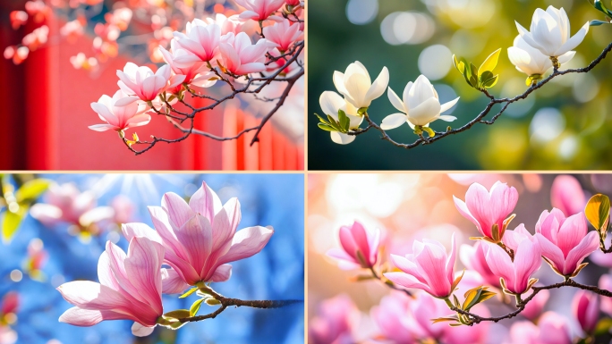 玉兰花花开延时开花春天粉色紫色春天北京城