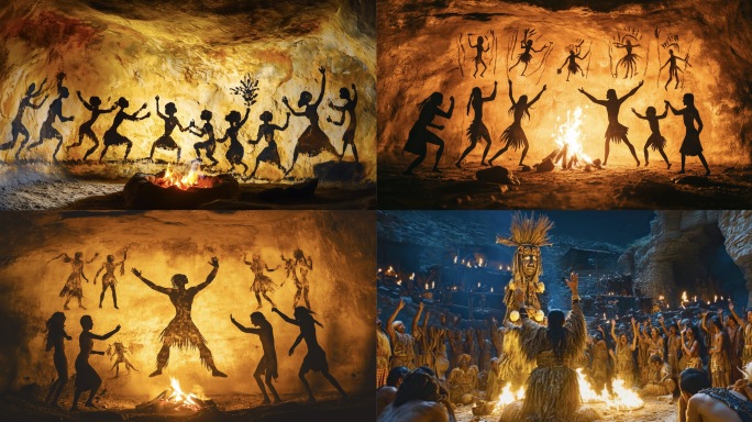 史前人类原始人岩洞祭祀洞穴篝火壁画舞蹈