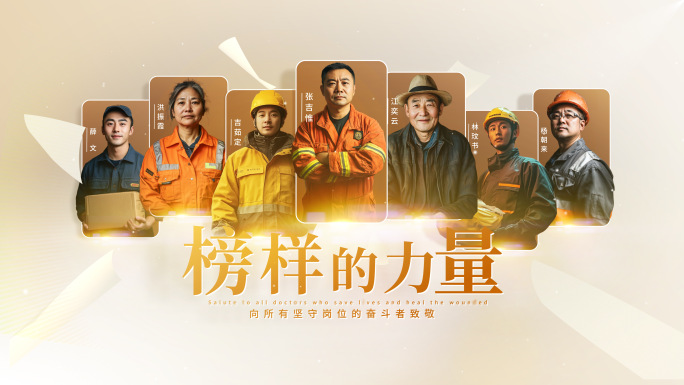 简洁明亮多人物传记照片墙最美劳动者片头